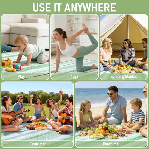 Big Picnic Blankets Beach Blanket Waterproof Sandproof, 80''x80'' Giant 5-Layer Outdoor Camping Blanket Rug Easily Foldable Picnic Mat for Grass, Hiking, Travel, Concerts, Indoor
