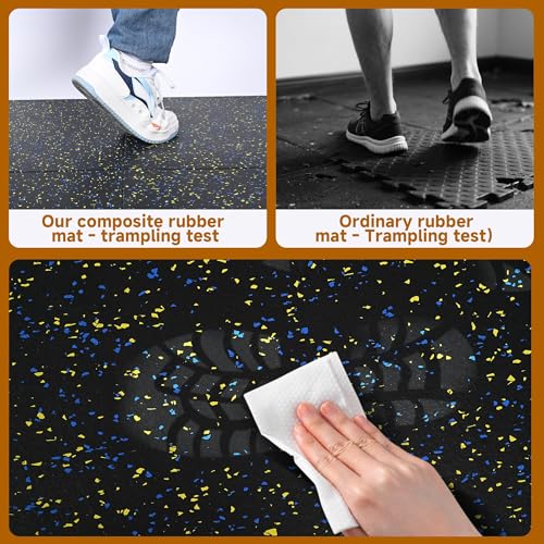 tonchean 1" Thick Rubber Exercise Equipment Mats, 4 Pack Anti-Vibration Gym Floor Tiles 20" x 20'', Non-Slip Sound Absorbing Gym Mats, Interlocking Tiles with 12 Pcs Buckles, for Fitness Equipment