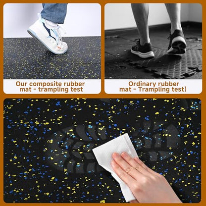 tonchean 1" Thick Rubber Exercise Equipment Mats, 4 Pack Anti-Vibration Gym Floor Tiles 20" x 20'', Non-Slip Sound Absorbing Gym Mats, Interlocking Tiles with 12 Pcs Buckles, for Fitness Equipment