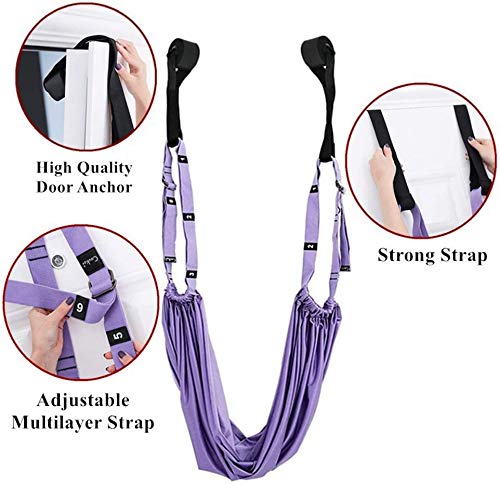 Yoga Stretching Strap, Adjustable Height Leg Stretcher Waist Back Stretch Band Aerial Yoga, Anti-gravity Inversion Exercises Door Flexibility Tensile Trainer for Rehab Pilates Dance Splits (Purple)