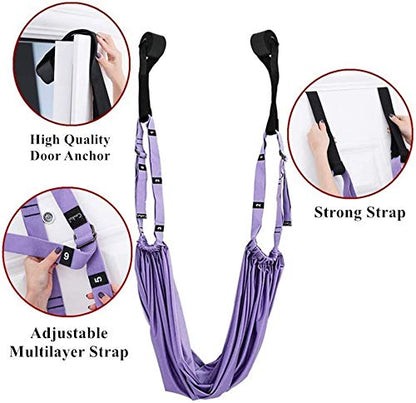Yoga Stretching Strap, Adjustable Height Leg Stretcher Waist Back Stretch Band Aerial Yoga, Anti-gravity Inversion Exercises Door Flexibility Tensile Trainer for Rehab Pilates Dance Splits (Purple)