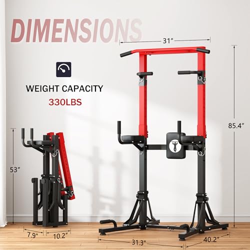 SogesHome Foldable & Height Adjustable Power Tower Pull Up Bar Dip Station