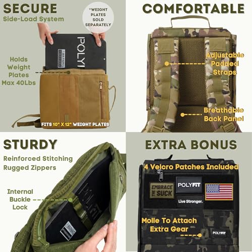 Polyfit Rucking Backpack 2.0 - Weighted Ruck Pack for Weight Plates - Patent Pending Side-Loading Rucksack for Walking, Running, Rucking, Strength and Endurance Training - Black