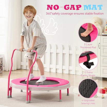 SPORTSOUL Mini Trampoline for Kids 3-6 with Super Safe Foam Handle Bar - color: Pink