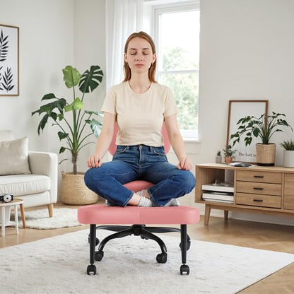 Homall Ergonomic Cross Legged Office Desk Chair with Wheels, 360° Swivel and Adjustable Height for Meditation and ADHD,Criss Cross Kneeling Chair with Lumbar Support (Leather, Pink) - color: Pink