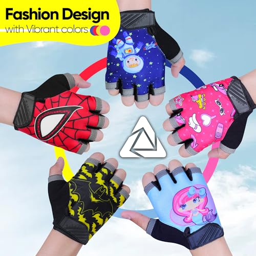 Half Finger Kids Cycling Gloves, Non-Slip Kids Bike Gloves - color: Black, size: Small [4 - 6]