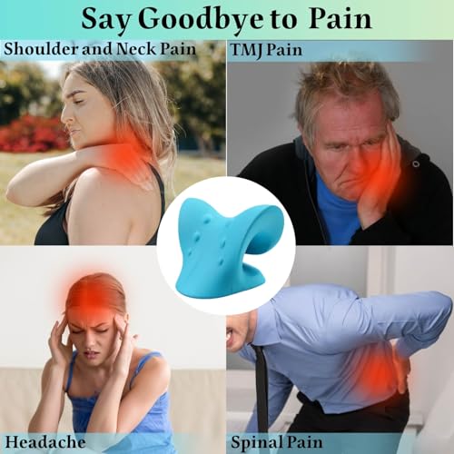 Neck Hump Corrector, Neck Stretcher Cervical Traction for Muscle Relax, Cervical Traction Device for TMJ Pain Relief, Spine Corrector, Shoulder Relief Device (Blue)