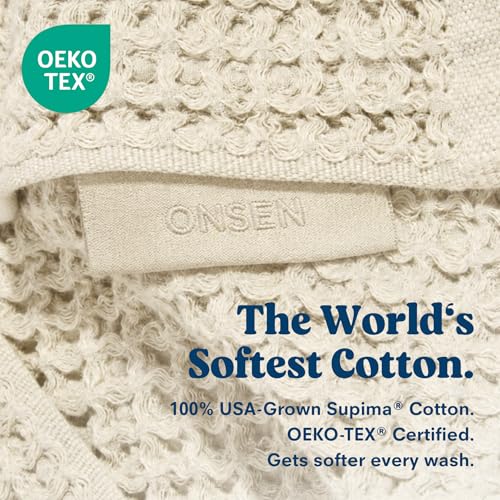 ONSEN Supima® Waffle Bath Towel Set, Quick Dry Lint Free 100% USA Cotton, Bath Hand and Face Towel Bundle, 3 Piece (Oatmeal, Bath Towel Set) - color: Oatmeal, size: Bath Towel Set