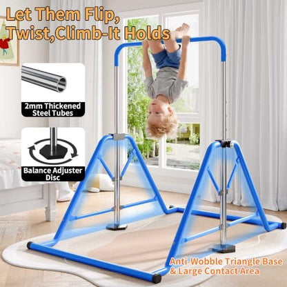 Expandable Gymnastics Bars 45''-61'' with Side Support Bars for Kids - color: Blue with swing