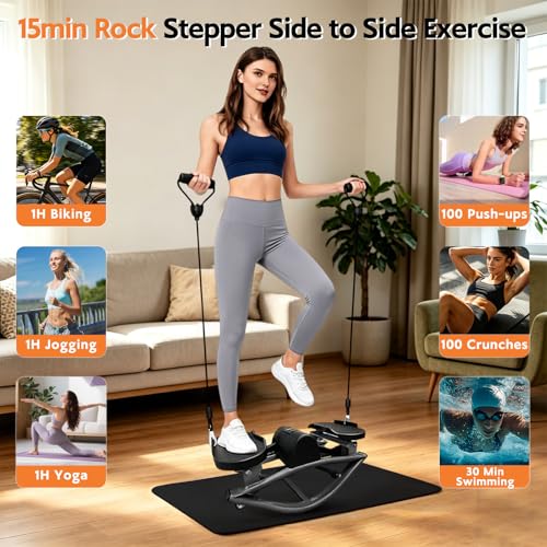 Rock Stepper with Digital Monitor, Low-Impact Compact Rock Stepper Side to Side with Resistance Bands, 360 LBS Weight Capacity, Portable Stair Stepper for Home, Apartment, Dormitory, Office