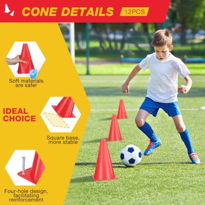 12pcs Cones 9 Inch Soccer Cones and Plastic Traffic Cones, Durable Cones for Sports Training, Ideal for Soccer, Basketball, Football, Skating, and Agility Drills Practice - color: red