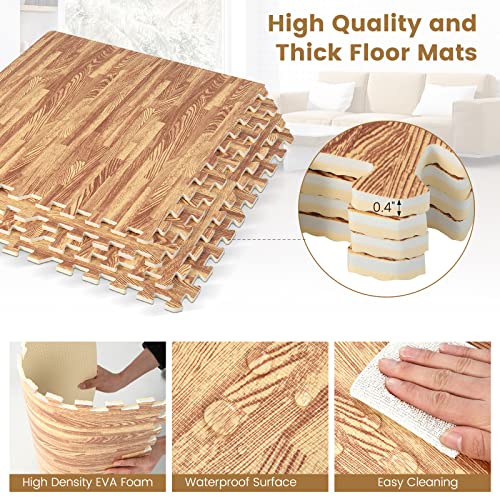 Giantex 12 Pcs Faux Wood Grain EVA Foam Tiles, 24"x24" Interlocking Floor - color: Light Oak, size: 48 Sq.Ft (12 Tiles)