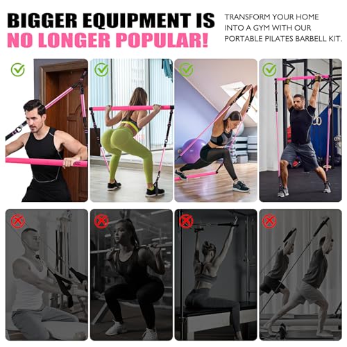 Pilates Bar Kit with Resistance Bands, Pilates Equipment, Multifunctional Pilates Bar for Women & Men, Pilates kit for Hip, Back, Arm, Full-Body Workouts, Home Gym Strength Training Equipment - style: Pink