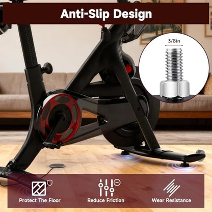 4 Pack Exercise Bike Support Foot Pads Compatible with Peloton OG & Plus, Upgrade Stainless 3/8" Leveling Screws Feet Adjustable, Noise Reduction, Anti-Slip Rubber Shock-Absorbing