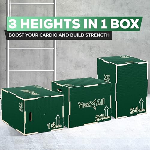 Yes4All 3 in 1 Non-Slip Wooden Plyo Box, Step Up Box for Workout, Plyometric Jump Box for Skipping, Jumping, Lunges, Squats, Dips