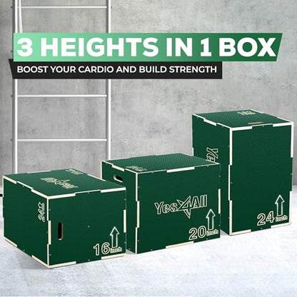 Yes4All 3 in 1 Non-Slip Wooden Plyo Box, Step Up Box for Workout, Plyometric Jump Box for Skipping, Jumping, Lunges, Squats, Dips