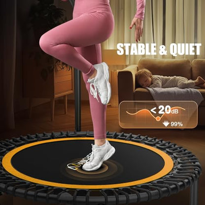 ANCHEER 48" Foldable Rebounder Trampoline for Adults/Kids with Resistance Bands and Bungees, Indoor & Outdoor Mini Trampoline with Bar and Safety Padding - Max Load 450lbs (Orange)