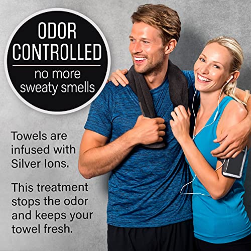 Black Organic Cotton Gym Towel for Men and Women - Silver Infused Sweat Towel, 500 GSM, 31.5"x15.75" - Soft Absorbent Workout Towel for Gym Yoga Sports, Exercise Towel