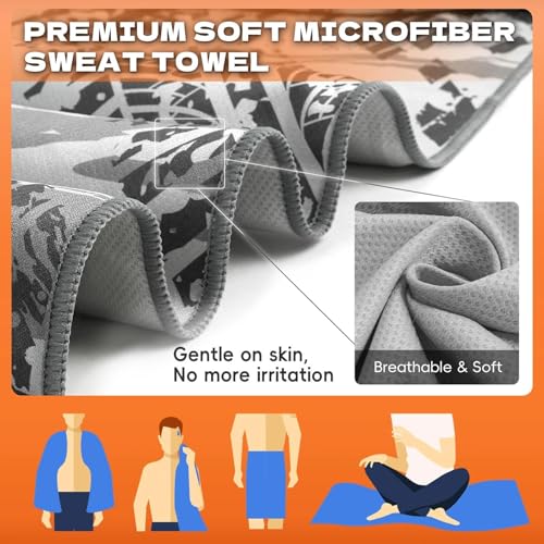 Microfiber Sweat Towel Quick Dry Lightweight Absorbent 2 Pack，Fast Drying 30‘’ X 60‘’ Negative Ions Odorless Gym Towels for Men & Women Yoga Travel Outdoor Camping Gym Beach (Gray Geometric)