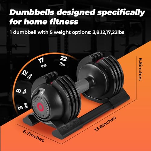 Roinoim 5-in-1 Adjustable Dumbbells Set, 22LB Pair Dumbbell with Anti-Slip Metal Handle for Exercise & Fitness Fast Adjust Weight for Full Body Workout Fitness