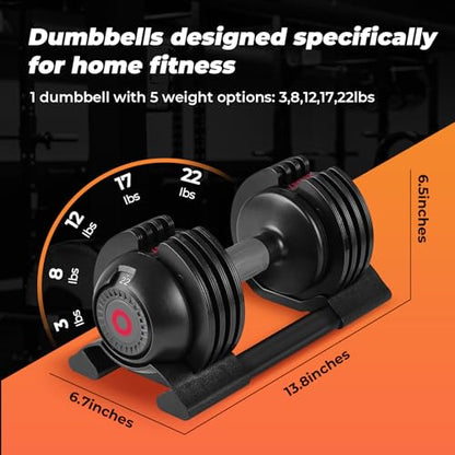 Roinoim 5-in-1 Adjustable Dumbbells Set, 22LB Pair Dumbbell with Anti-Slip Metal Handle for Exercise & Fitness Fast Adjust Weight for Full Body Workout Fitness