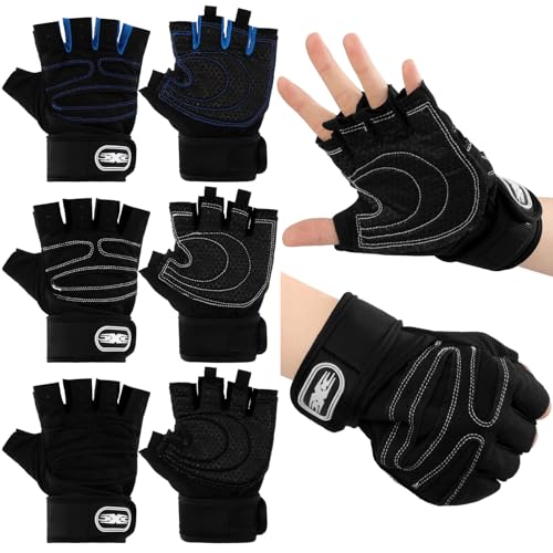 3 Pairs Weight Lifting Gloves for Men Women, Gym Workout Gloves with Full Palm Protection, Breathable Anti-Slip Fitness Glove for Training, Cycling, Pull-ups, Medium