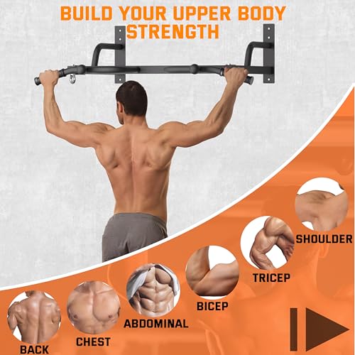 Wall Mounted Pull Up Bar - Heavy Duty Chin Up Bar, Pull-Up Bar for Garage, Joist, Wall Mount - Multifunctional Fitness Bar, Supports up to 600 Lbs - color: Multigrip-Black