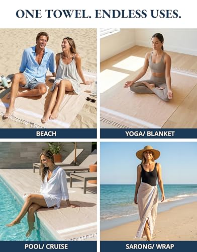 LANE LINEN Beach Towel 4 Pack, Oversized Beach Towels for Adults - Beige - color: 02: Beige, size: Pack of 4