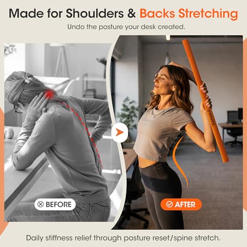 Yoga Stick, Upgraded 5ft Sturdy Steel Mobility Stick & Dumbbell Converter, Adjustable Equipment for Stretching, Posture Correction, Weightlifting, Bench Presses, Squats & Full-Body Strength Tr