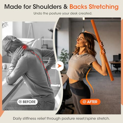 Yoga Stick, Upgraded 5ft Sturdy Steel Mobility Stick with Dumbbell Converter, Adjustable Gear for Stretching, Posture Correction, Weightlifting, Bench Presses, Squats & Home Strength Training