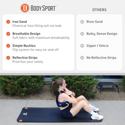 Body Sport Weighted Vest - 5lb/10lb/15lb/20lb/25lb/30lb - Fitness Vest with Refelctive Strips for Strength Training, Running, Walking, and Endurance Workouts - size: 15 lbs