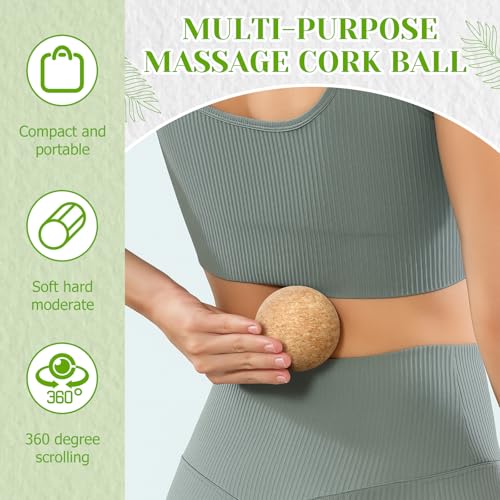 4 Pcs Cork Massage Ball Set Peanut Double Lacrosse and Spherical Massage Balls for Muscle Pain Relief Stress Travel Yoga Therapy