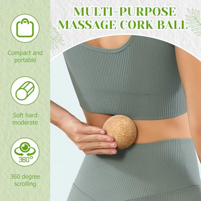 4 Pcs Cork Massage Ball Set Peanut Double Lacrosse and Spherical Massage Balls for Muscle Pain Relief Stress Travel Yoga Therapy