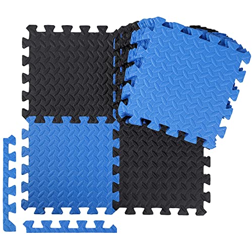 Ecally 100 Pcs 12 x 12 Gym Mat Foam Floor Mats for Home Gym Covers 96 Sq Ft Puzzle Exercise Square Interlocking Carpet Tiles with Border for Workouts Equipment Yoga Pilates (Black,Blue) - color: Black, Blue