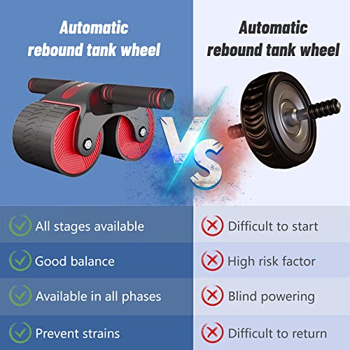 Automatic Rebound Abdominal Wheel With Kneeling Pad, Ab Wheel Roller With Mobile Phone Bracket For Abdominal Core Strength Training (Red)