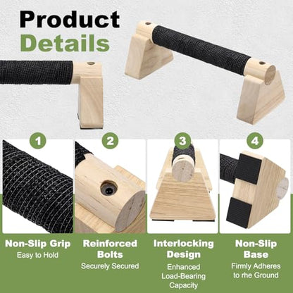 PATIKIL Push Up Bars, Wooden Parallettes Bars, Wooden Push Up Handle with Non-Slip Base and Grip for Strength Training Planks - size: 25cm