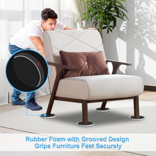Upgrade Furniture Sliders, Furniture Sliders for Carpets, 16 PCS 4.3" Moving Pads with Anti-Slip Groove, Round Furniture Moving Sliders for Easy Move Bed Tables Cabinet Heavy Duty, Protect Carpets