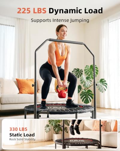 RAVS 40"/48" Foldable Mini Trampoline with Adjustable Handle for Adults - color: Black, size: 40 inch