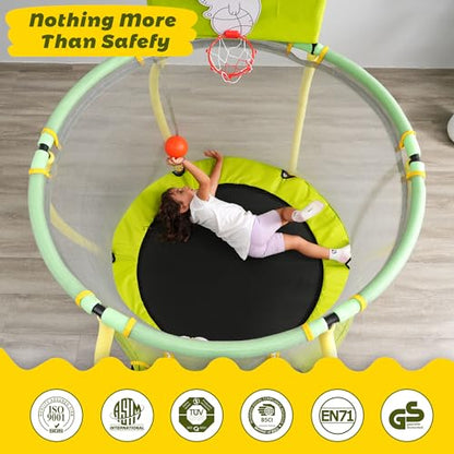 Trampoline, Portable Fitness Foldable Trampoline in-Home Mini Rebounder with Adjustable Handle, Exercise Trampoline for Kid/Adults, 40" Max Load 330lbs (Enclosure, Yellow)
