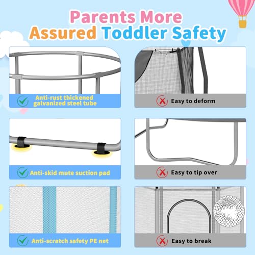 HomeCare 55" Trampoline for Kids, 440lbs Capacity ASTM-Approved Mini Toddler Trampoline with Safety Enclosure Net,4 in 1 Adjustable Gymnastics Bar & Toys, Indoor & Outdoor, Gifts for Boys & Girls Age