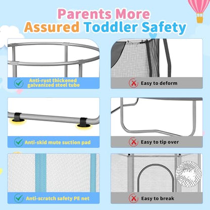 HomeCare 55" Trampoline for Kids, 440lbs Capacity ASTM-Approved Mini Toddler Trampoline with Safety Enclosure Net,4 in 1 Adjustable Gymnastics Bar & Toys, Indoor & Outdoor, Gifts for Boys & Girls Age