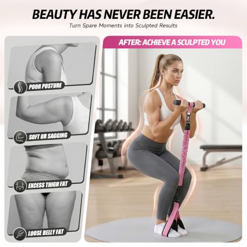 Pedal Resistance Band with Handle, 90LBS Adjustable Exercise Band - color: Pink