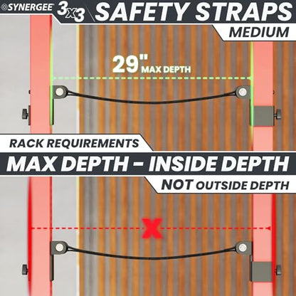Synergee Safety Straps – Fits 2x2 2x3 3x3 Racks 750 lb - color: f) 3x3 x 29"