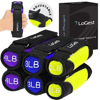 Logest Soft Hand Weights - Adjustable Neoprene Dumbbells (1LB, 2LB, 3LB, 4LB) - Red, Yellow, Blue, Purple - Velcro Straps - Weight Training, Walking, Jogging, Aerobics, Yoga - color: Yellow,Blue,Purple, size: 2LB 3LB 4LB Set