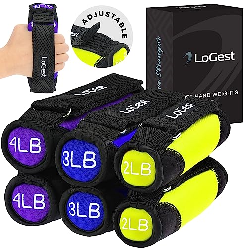 Logest Soft Hand Weights - Adjustable Neoprene Dumbbells (1LB, 2LB, 3LB, 4LB) - Red, Yellow, Blue, Purple - Velcro Straps - Weight Training, Walking, Jogging, Aerobics, Yoga - color: Yellow,Blue,Purple, size: 2LB 3LB 4LB Set