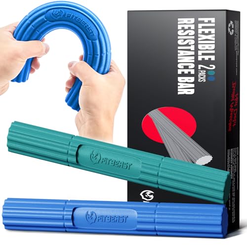 FitBeast Flex Therapy Bar, Tennis Elbow Therapy Bar - Ideal for Relieve Tendonitis Pain & Improve Grip Strength, Fitness Resistance Bar for Golfers Elbow & Tendinitis, Twist Bar for Physical Therapy - color: 2 Piece Set - Green Blue