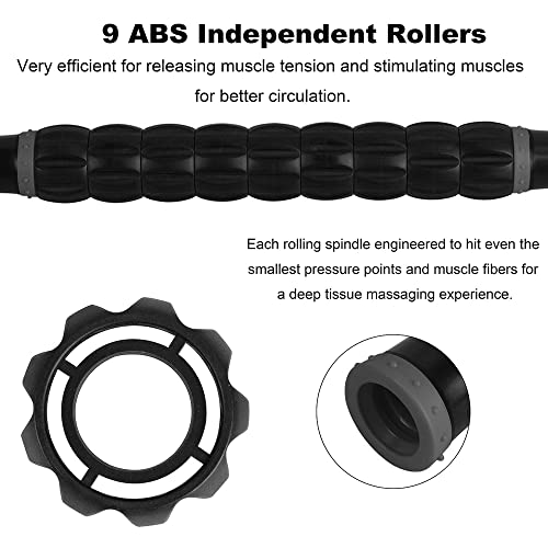 YANSYI Professional 9-Roller Deep Tissue Massage Stick - Portable Muscle Recovery Roller for Athletes, Relieves Post-Workout Soreness & Leg/Back Pain - Portable Physio Tool (Gray)