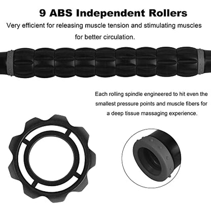 YANSYI Professional 9-Roller Deep Tissue Massage Stick - Portable Muscle Recovery Roller for Athletes, Relieves Post-Workout Soreness & Leg/Back Pain - Portable Physio Tool (Gray)