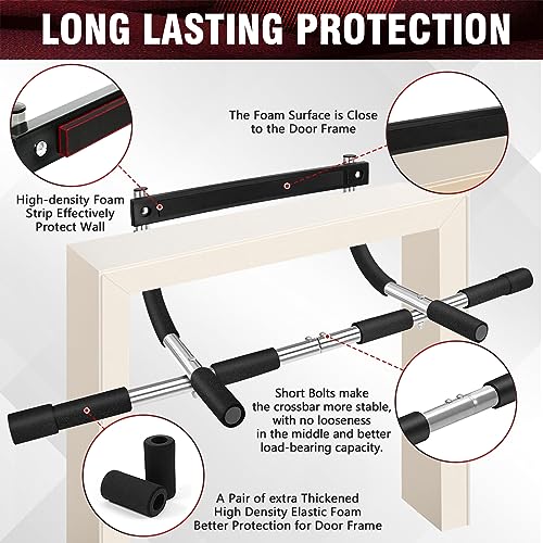 Home Gym Workout Set – Doorway Pull Up Bar No Screws & Ab Roller Wheel with Knee Pad, Full Body Strength Training Equipment for Core, Abs, Arms & Upper Body, Portable Fitness Kit for Home & Travel