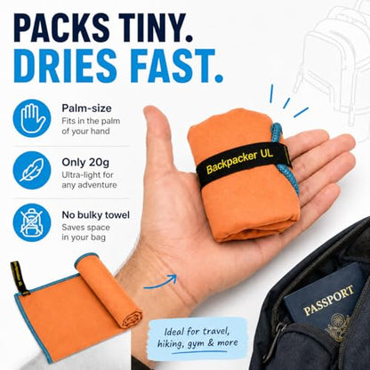 Backpacking Ultralight Quick Dry Microfiber Soft Fast Drying Hand and Face Towel Wash Cloth Camping Yoga Hiking Active Lifestyle Small (Orange, Small)